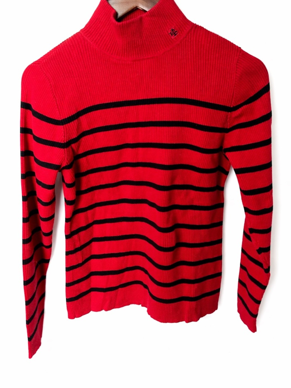 Lauren Ralph Lauren Red Turtleneck Sweater with Black Stripes